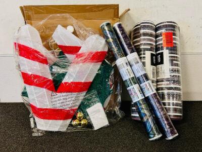 (2) Memory Foam Mats (Black/ Grey), (2) Rolls Of Window Privacy Film, and Xmas Candy Cane Garden Decor