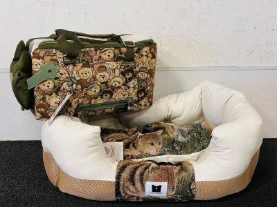 DannyBear Bed and Small Pet Purse/ Carrier Bag (White/Tan Green)