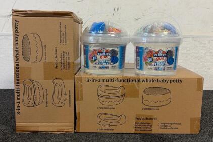 (2) Elmer's Gue Premade Includes 5 Sets of Slime Add-ins, 3 Lb. Bucket, Glassy Clear And (2) 3-In-1 Multifunctional Whale Baby Potty