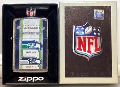Zippo Chrome Lighter - Seattle Seahawks NFL Edition, Dual Logo, Boxed, Collectible Sports