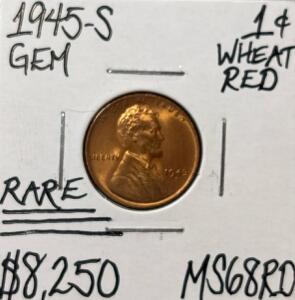 1945-S MS68RD RARE RED GEM WHEAT CENT