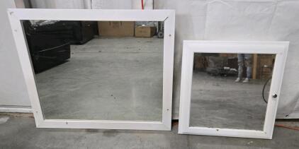 (1) White Framed Mirror 39" x 33", (1) Mirror Cabinet 24.5" x 25.5" x 5"