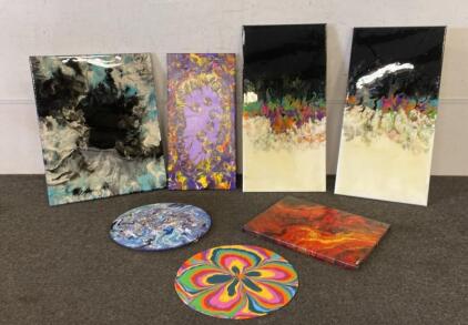 (7) Unframed Pieces of Art - Abstract Acrylic Pour Pieces - Various Sizes
