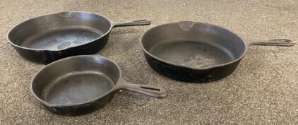 Cast Iron Pans - 10.5&rdquo;-9.5&rdquo;- 6.5&rdquo;