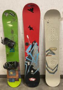 Three Snowboards &ndash; Burton (w/Bindings), Forum Livewire 155, Salomon &ndash; All-Mountain/Freestyle