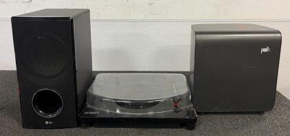 (1) LG Wireless Active Subwoofer, (1) ION Classic LP USB Conversion Turntable, And (1) Polk Audio DSB2 Wireless Subwoofer!!