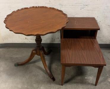 Brandt Mahogany Step Table and Scalloped Pedestal Side Table, Mid-Century, USA, No. 155