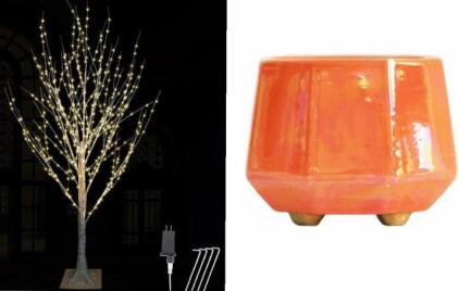 4FT Light Up Birch Tree & 8&rdquo; Ceramic Planter Pot