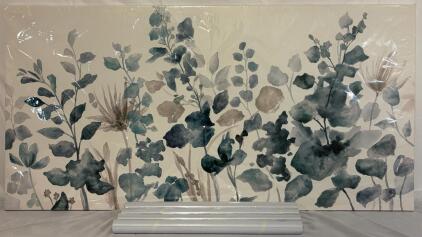 Large Blue Floral Canvas Art Print & (4) Rolls Of Matte White Wood Grain Peel & Still Wallpaper
