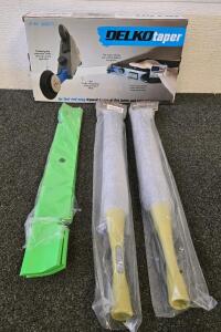 DELKO Drywall Taping Tool, (2) Microfiber Dusters, (3) Green Lawnmower Blades