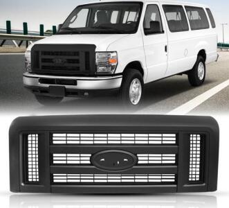 Black Chrome Front Grille Replacement Fits Ford E250 E350 E450 E550 2008-2014, Direct Fit ABS Plastic