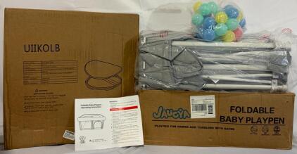 Baby Padded Playpen W/ Balls (Grey) & Kids Sensory Spinning Chair (Blue)