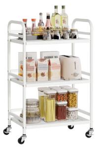3 Tier Rolling Cart,Heavy Duty Multifunctional Metal Frame-Supports 22 Lbs Per Tier