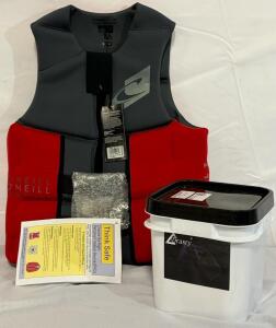 O&rsquo;Neill Men&rsquo;s Life Vest (Medium, Red) & Drasry 6&rsquo; Saltwater Fishing Cast Net 3/8 & 1/4 Mesh W/ Heavy Duty Gray Sinker