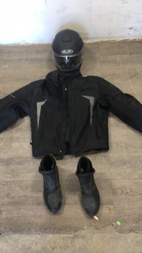 Leather riding boots-HJC street helmet - scorpion riding jacket