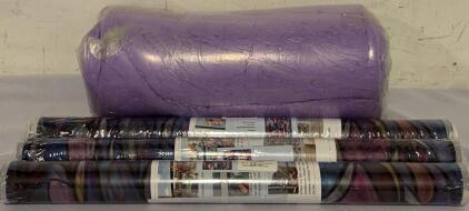 (3) Rolls Of Stained Glass Window Film & Round Shag Area Rug, Purple, 6&rsquo;