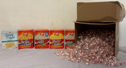 (10) Boxes Of Assorted Jolly Time Popcorn & (2) Boxes Of 1000 Piece Soft Peppermint Candies