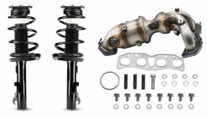 Front Left & Right Side Struts W/ Coil Springs Shock Absorbers & Front Exhaust Manifold Catalytic Converter Kit Direct-Fit