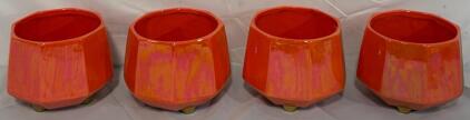 (4) 8&rdquo; Orange & Gold Ceramic Pots