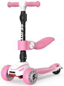 Sejoy Toddler Kick Scooter for Kids W/ 3 Wheels | Black, White & Pink