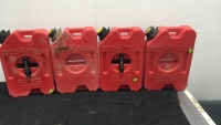 4- 1 Gallon Roto pax gas cans And Tote