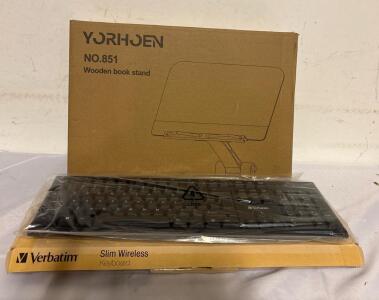 Book Stand for Reading and Verbatim Slim Wireless Keyboard