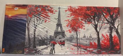 (2) 60x30&rdquo; Canvases Eiffel Tower And Mountain Landscape.