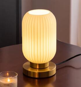 (2) Modern Ribbed Glass Table Lamps Mid Century Bedside Light Small Nightstand Lamps with Plug-in Style,