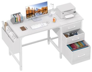 Wood Top Desk W/ Fabric Drawers, White