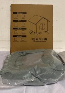 Rest Eazy Medium Sized Grey Outdoor Cathouse (18.3x20.4x19&rdquo;) And Small Indoor Cat Bed