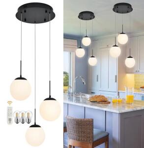 3 Light Globe Glass Pendant Light Modern Black With Milky White Glass 44x44x34cm