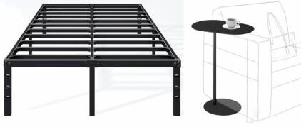 Black Metal Queen Bed Frame & Black Metal Oval Side Table