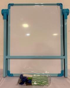Harmonious Play Educational Easel 21W&rdquo;x22.5H&rdquo; leg length. Easel Board is 18&rdquo;x25&rdquo;.