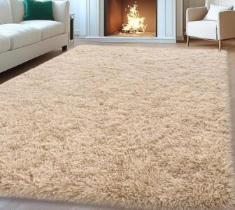 Mugorn Soft Shag Area Rug, Light Tan, 8Ftx10Ft