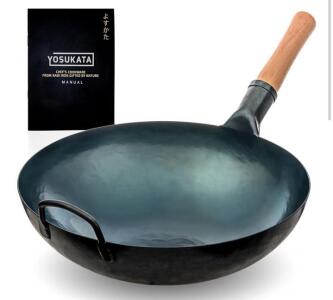 YOSUKATA 14&rdquo; Round Bottom Carbon Steel Wok Pan &ndash; Blue