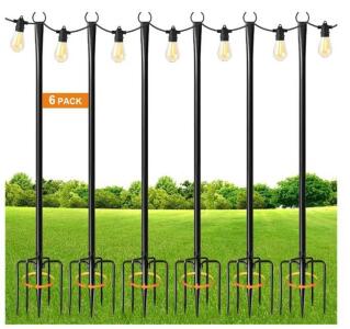 6 Pack 9FT String Light Poles for Outdoor