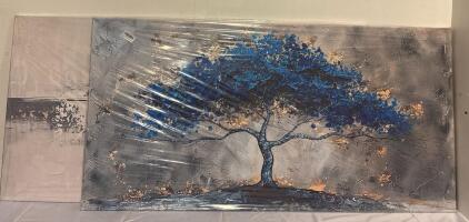 (2) 60x30&rdquo; Wall Art Canvases Blue Tree And Pink Gray Abstract