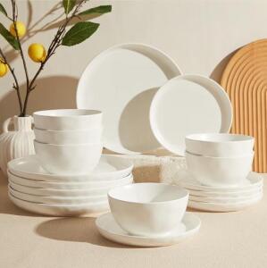 (18) Pcs Sweese Handmade Speckled Porcelain Plates & Bowls Round Dish Set For 6
