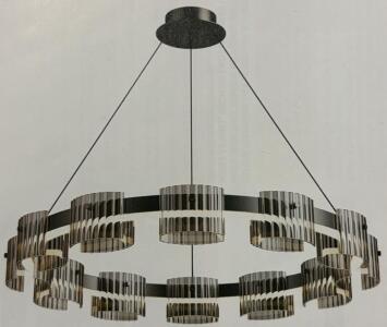 23.6&rdquo; LED Modern Chandelier W/ 12 Ribbed Glass Shades
