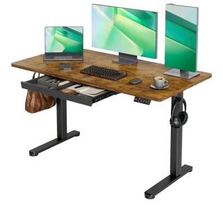Claiks Standing Desk with Drawers, 55x24 Inch Electric Adjustable Height Sit Stand Up Desk Computer Workstation, Rustic Brown