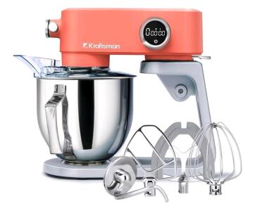 Kraftsman All-Metal Stand Mixer 5.3-Quart - Professional Kitchen Electric Food Mixer with Stainless Steel Mixing Bowl & Attachments- Orange