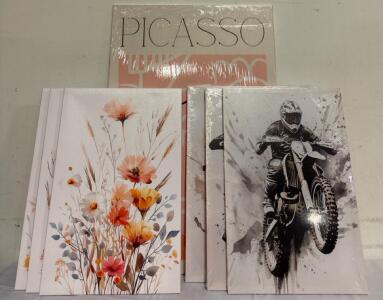 Wall Canvases: (1) 24&rdquo;x36&rdquo; Picasso Canvas, (3) 16&rdquo;x24&rdquo; Floral Canvases, (3) 16&rdquo;x24&rdquo; Dirtbike Canvases