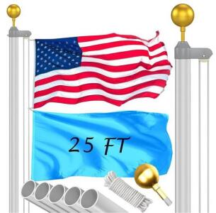 25Ft Flag Pole Kit, 90MPH Wind Resistance, 12 Gauge 1.8mm Thickness