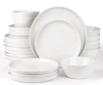 Famiware Mars Plates and Bowls Sets, 24 Pieces Dinnerware Sets, Dishes Set for 8, White