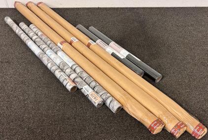 (3) 59" Plant Support Moss Poles For Climbing Plants, (3) Rolls Of Window Privacy Film (35"x 75"-Black Vines ), and (2) Rolls Of Lovada Peel and Stick Wallpaper (23.5" L)