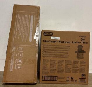 Hiqnwto U Type Toddler Bed Rail Gray Cartoon 59&rdquo; And Little Tikes Tough Workshop Play Station