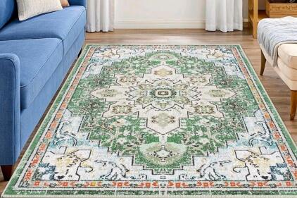 Smiry 9x12 Area Rugs for Living Room, Boho Chic Style Printed Rugs, Green