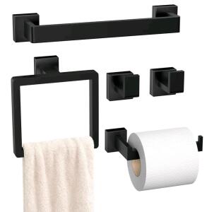 5-Pieces Matte Black Bathroom Hardware Accessories Set