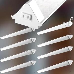 (8) Pack 4FT Linkable Heavy-Duty LED Shop Lights W/ Pull Chain