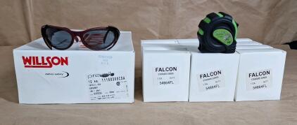 (1) 12-Count Box Of Wilson Prevail Tinted Safety Glasses & (12) Falcon Tools 16-Foot Tape Measures